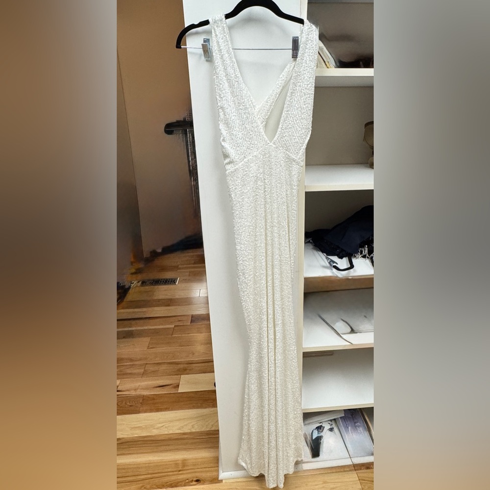 Elegant White sequin Evening Dress